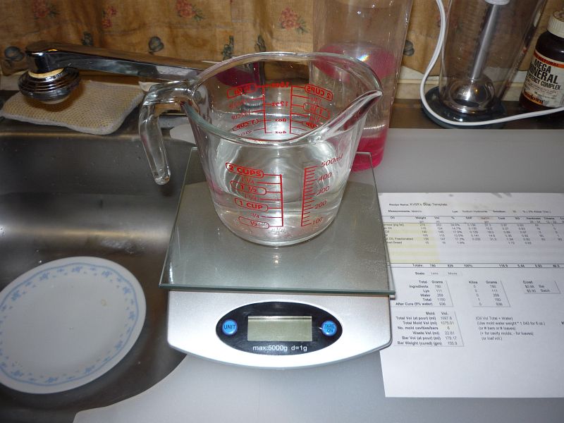 water in measuring cup on scale