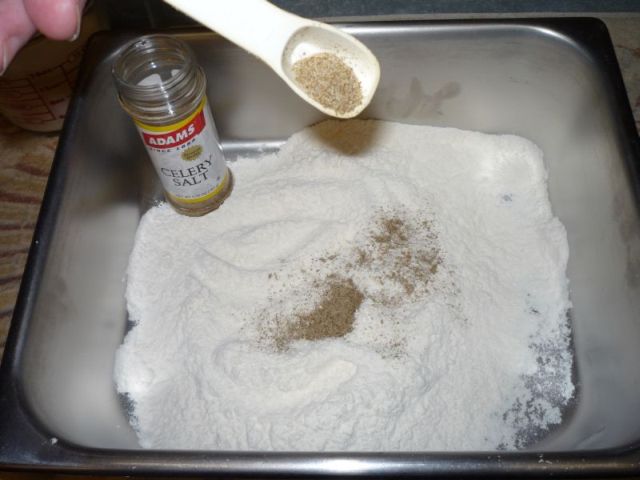 Adding salt to flour.