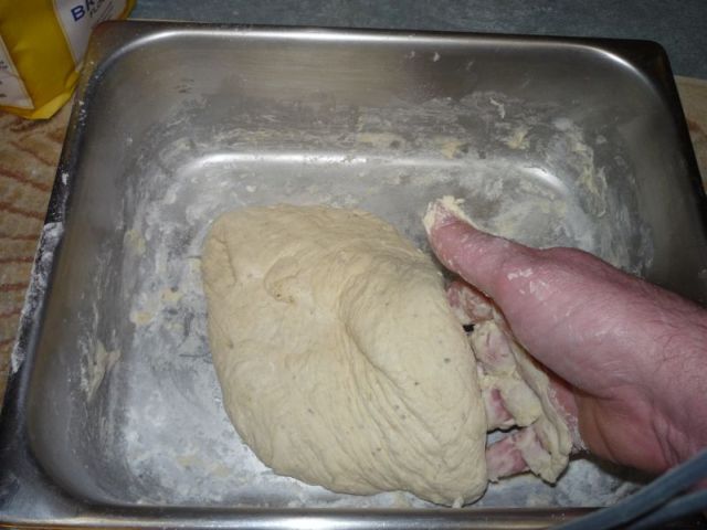 Drier dough, formed into a ball.