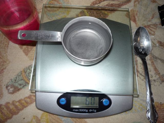 Weighing 60 grams of water.