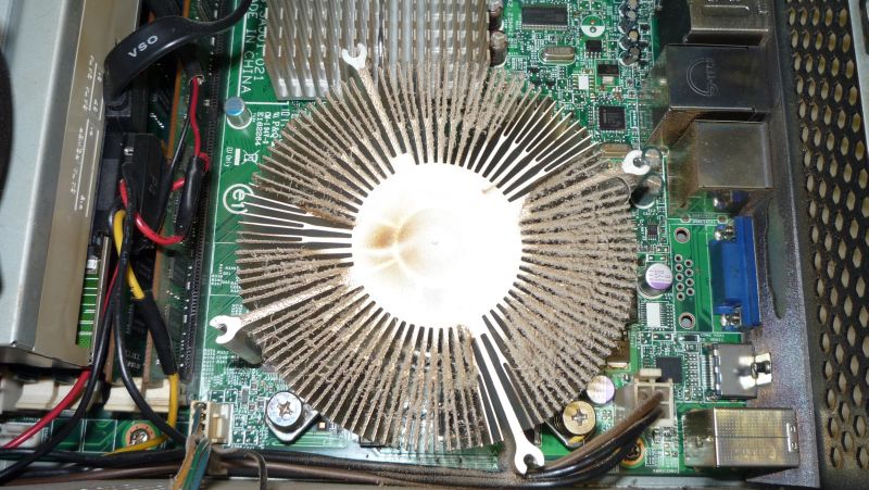 a dust-loaded radial heat-sink, fan removed
