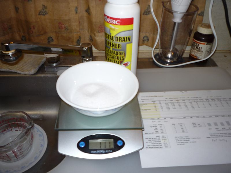 lye powder in bowl on scale